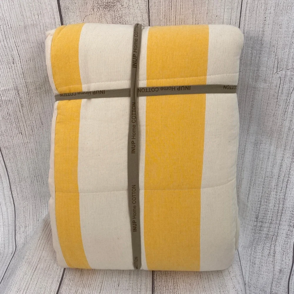 INUP Home Quilt Set Queen Yellow White Cotton Striped Coastal Made in Portugal